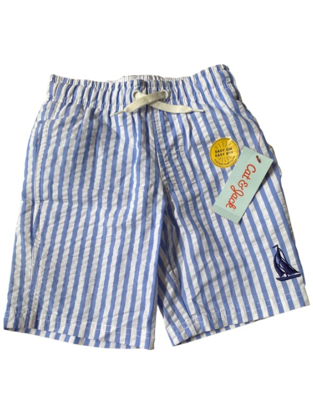 Cat & Jack Blue and White Seersucker Stripe Swimming Trunks NWT Size XS (4/5)